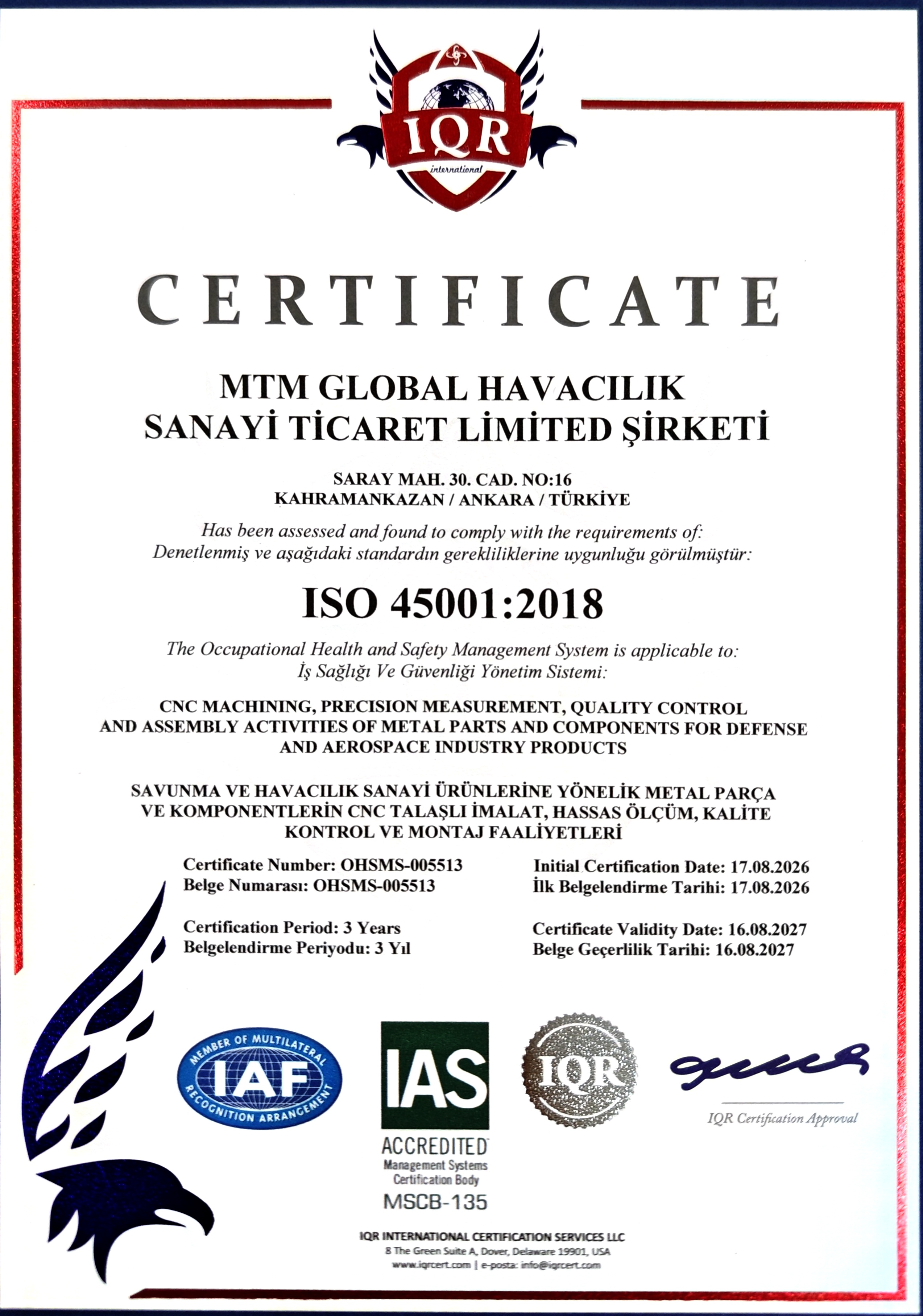 ISO 45001:2018 Sertifikası